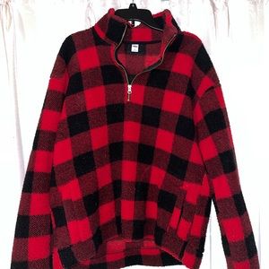 Red and black plaid sherpa jacket